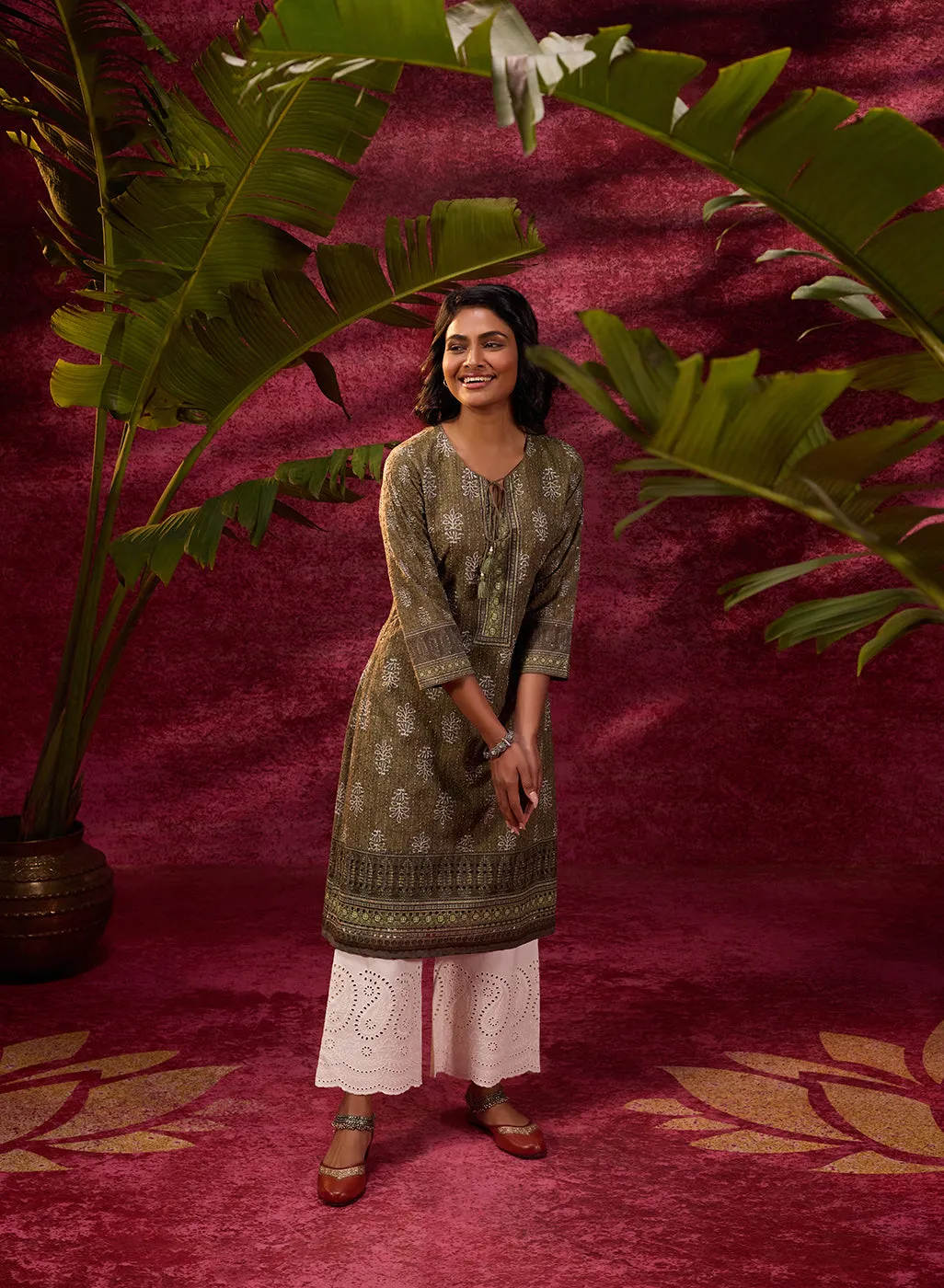 Afreen Olive Embroidered Cotton Designer Co-ord Set