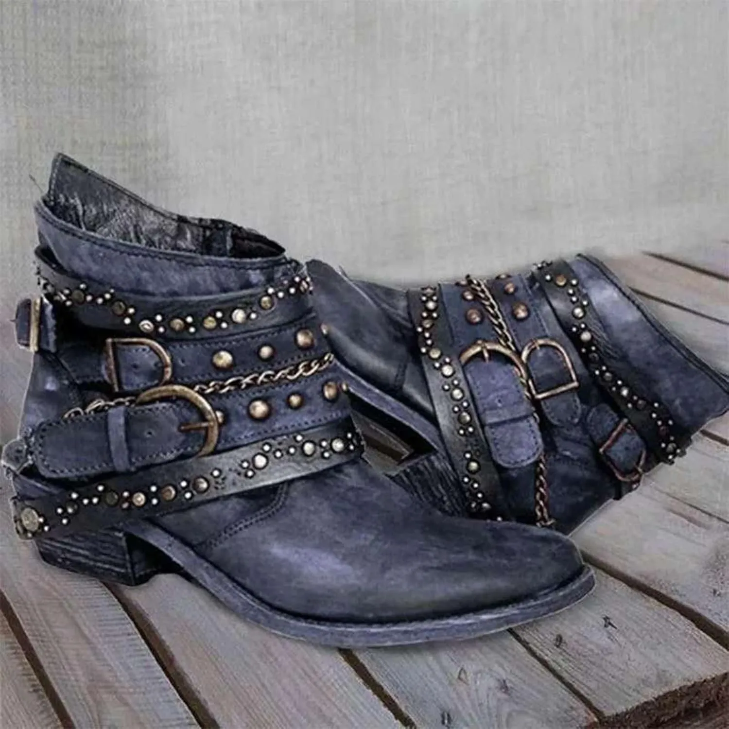 Black Boots for Women Ankle BootAnkle Booties for Women Flat Boots Women Womens Hiking Boot Flat Heel Closed Toe Chunky Block Heel Side Zipper Pointd Toe