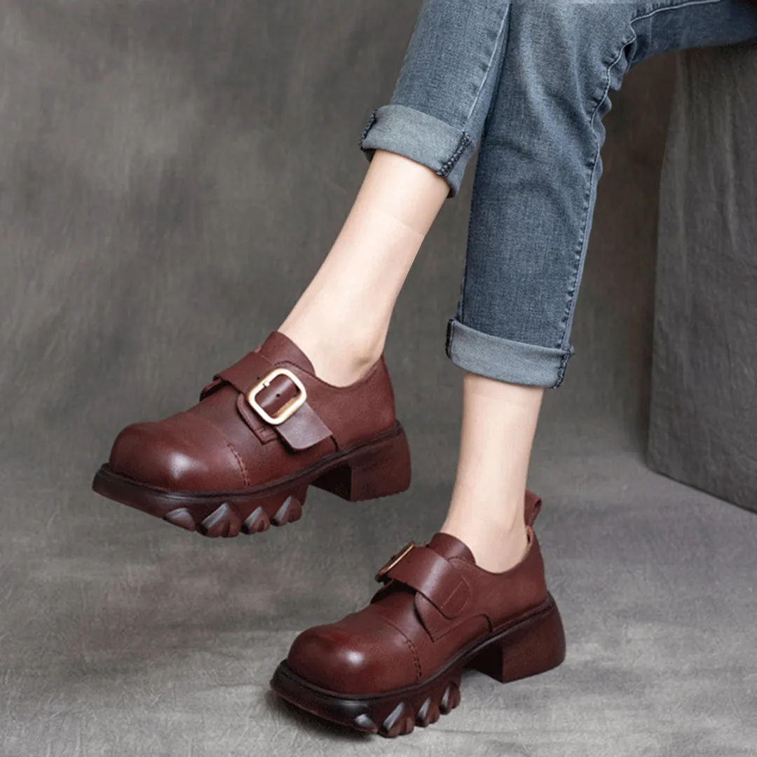 British Style Buckle Leather Shoes
