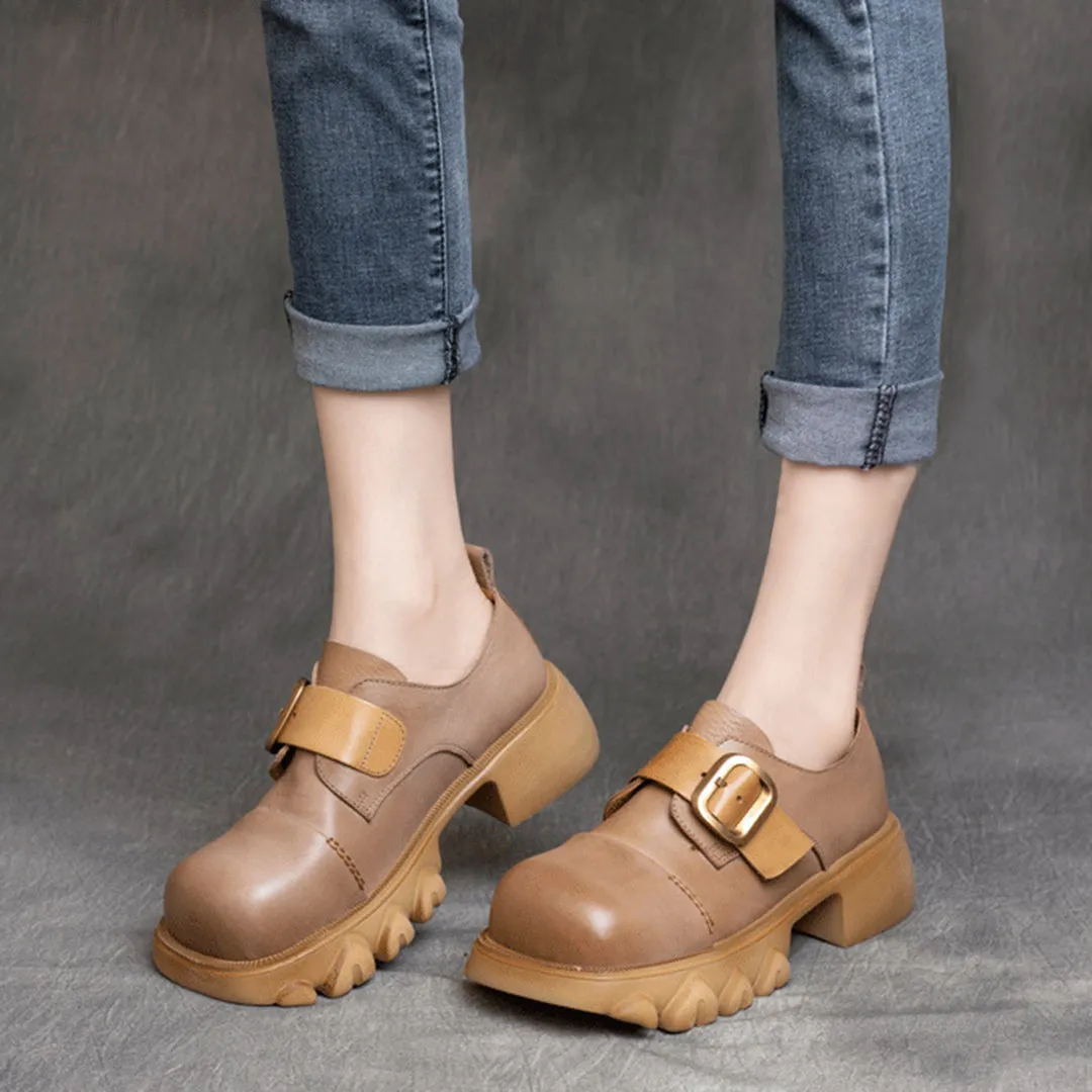 British Style Buckle Leather Shoes