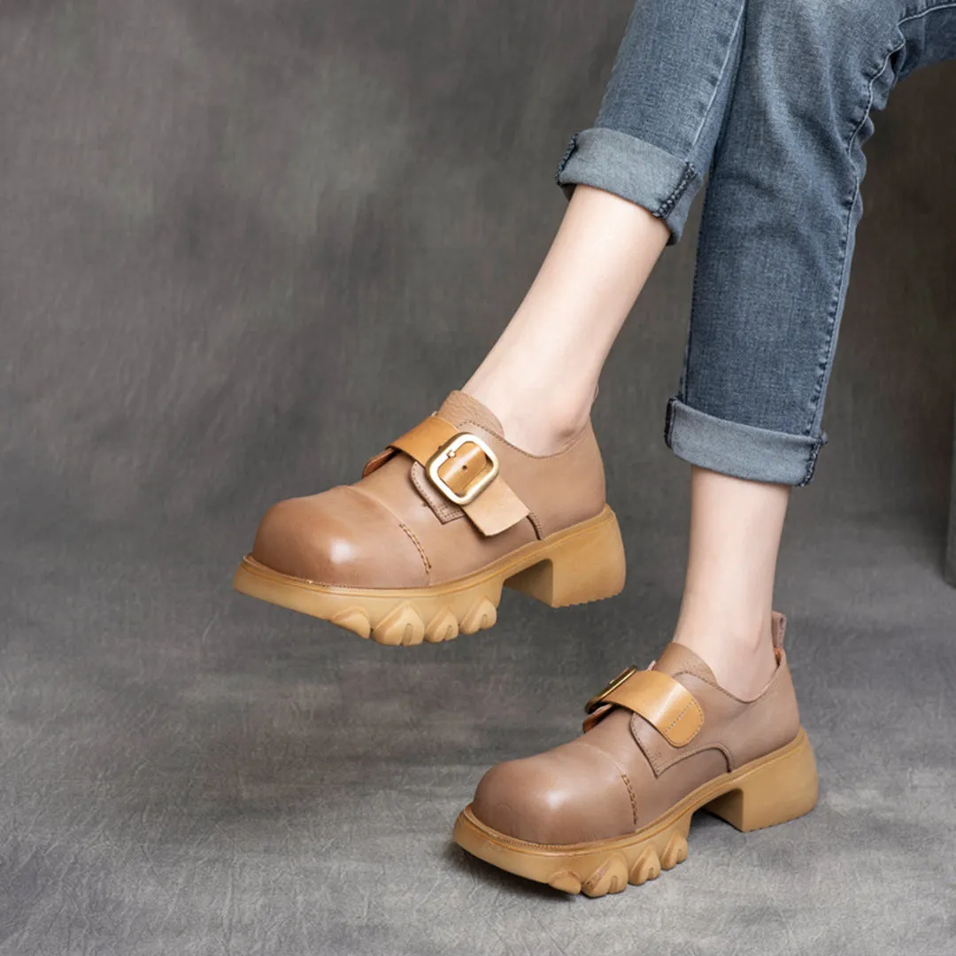 British Style Buckle Leather Shoes