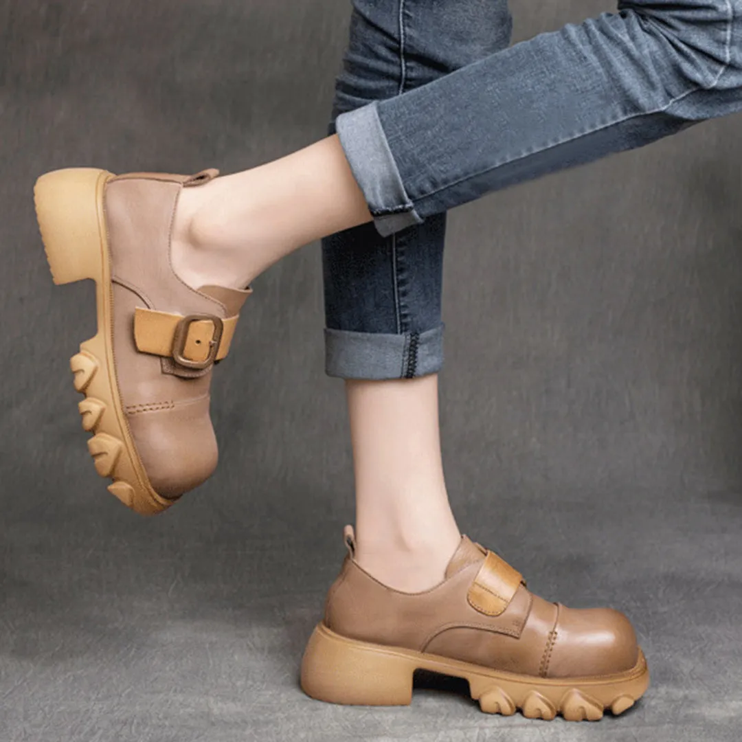 British Style Buckle Leather Shoes