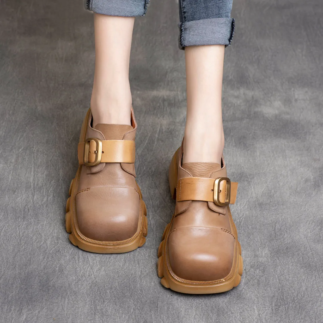 British Style Buckle Leather Shoes