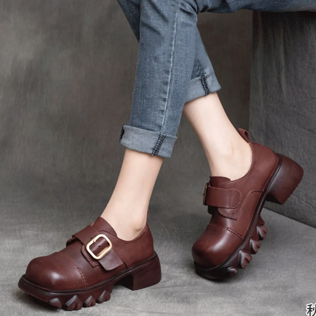 British Style Buckle Leather Shoes