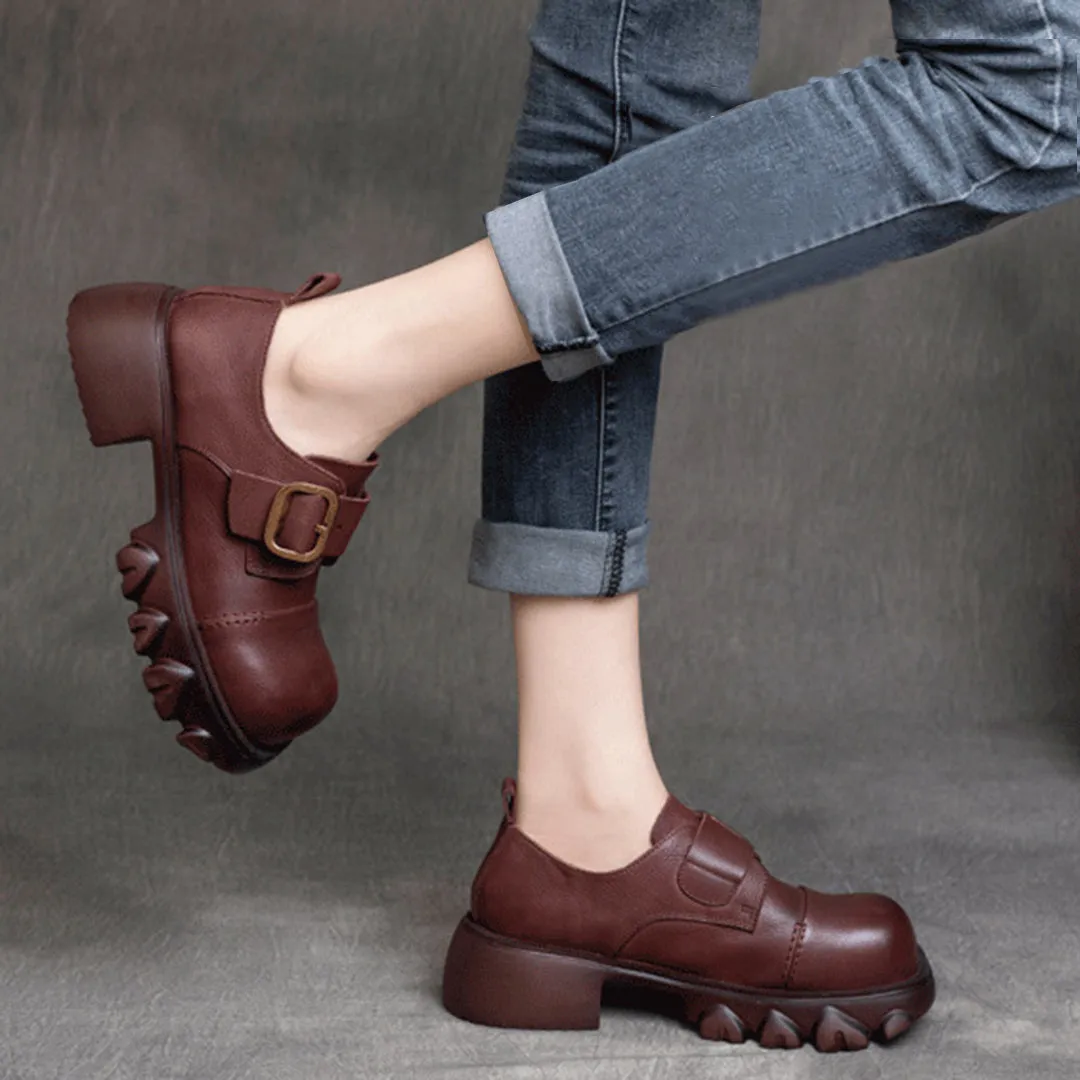 British Style Buckle Leather Shoes