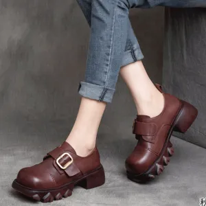 British Style Buckle Leather Shoes