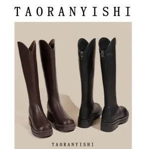British Vintage V-Mouth Long Platform Rider Boots