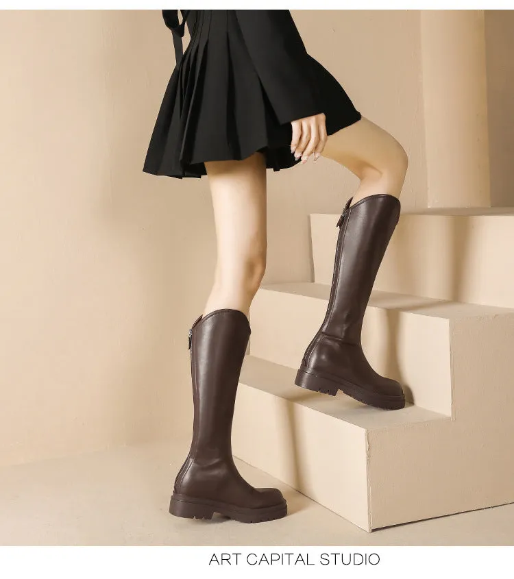 British Vintage V-Mouth Long Platform Rider Boots