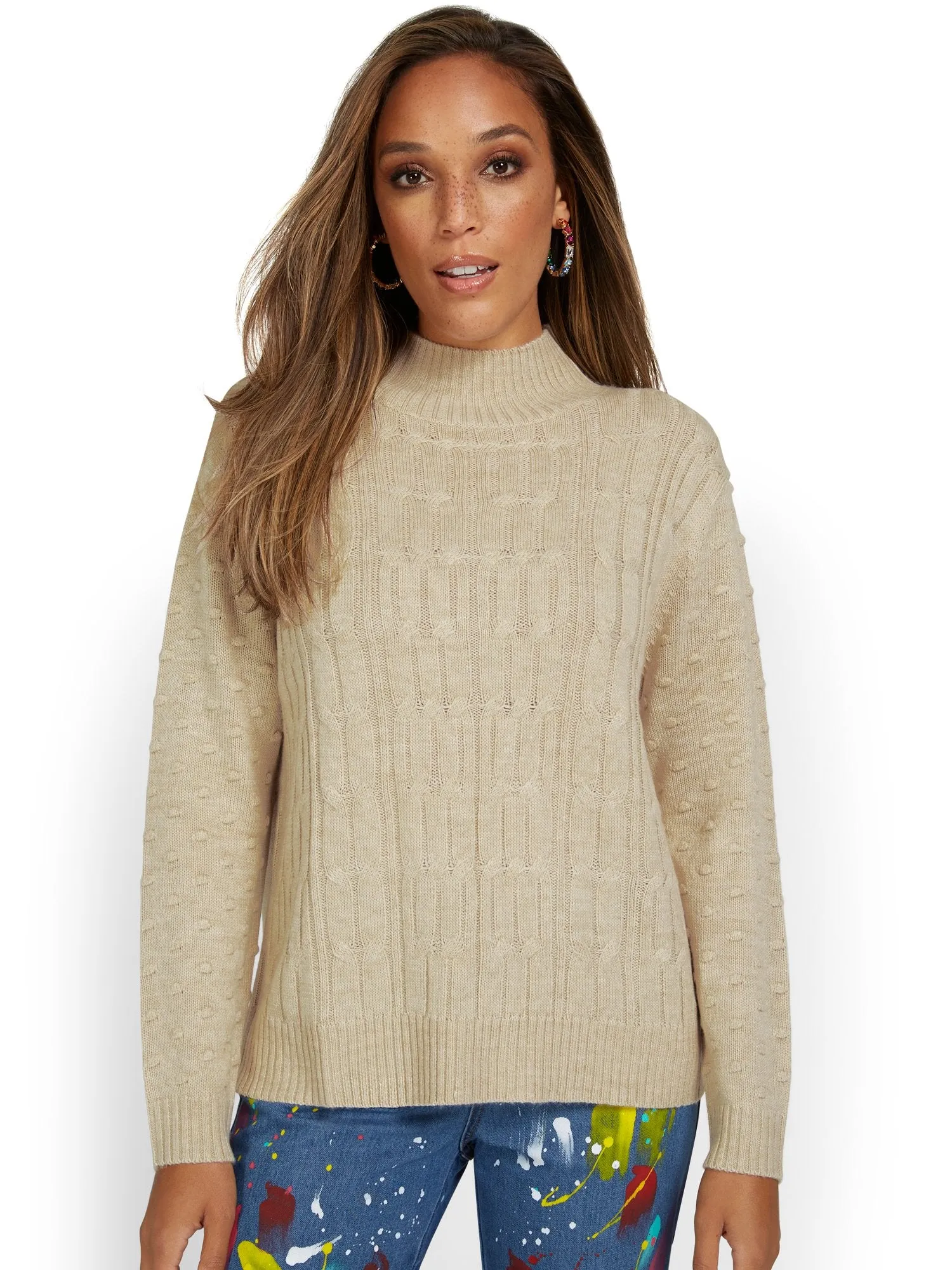 Cable-Knit Mock-Neck Sweater