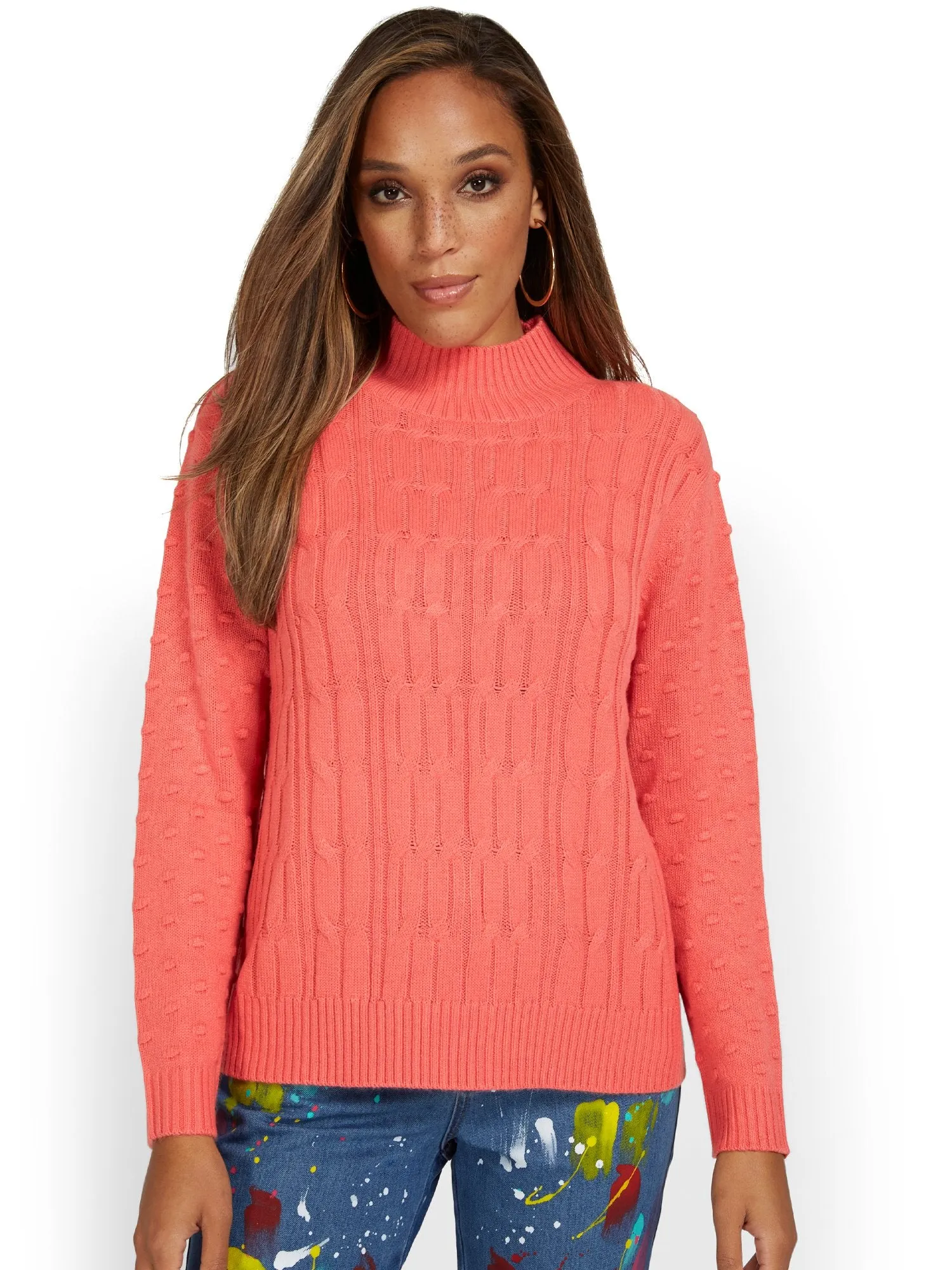Cable-Knit Mock-Neck Sweater