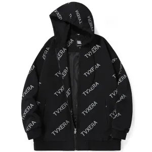 Casual Black Full Print Hooded Jacket