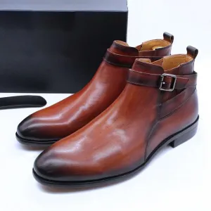 DW Men's Luxurious Buckle Strap Genuine Leather Boots