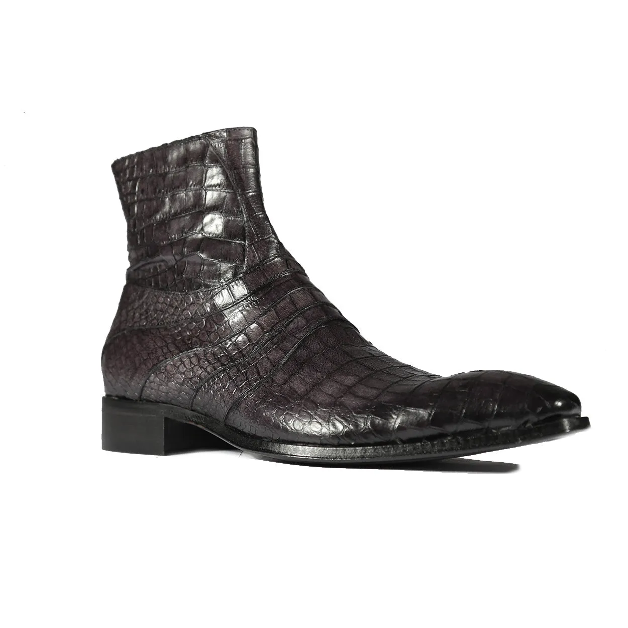 Jo Ghost 2727 BIS Men's Shoes Dark Gray Crocodile Print Leather Ankle Boots (JG5310)