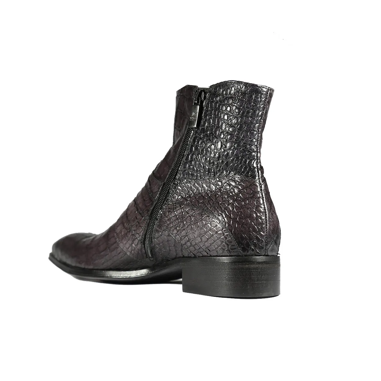Jo Ghost 2727 BIS Men's Shoes Dark Gray Crocodile Print Leather Ankle Boots (JG5310)