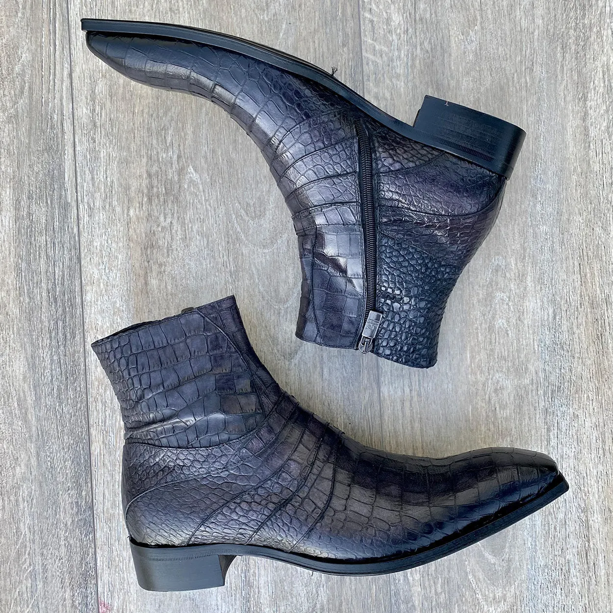 Jo Ghost 2727 BIS Men's Shoes Dark Gray Crocodile Print Leather Ankle Boots (JG5310)