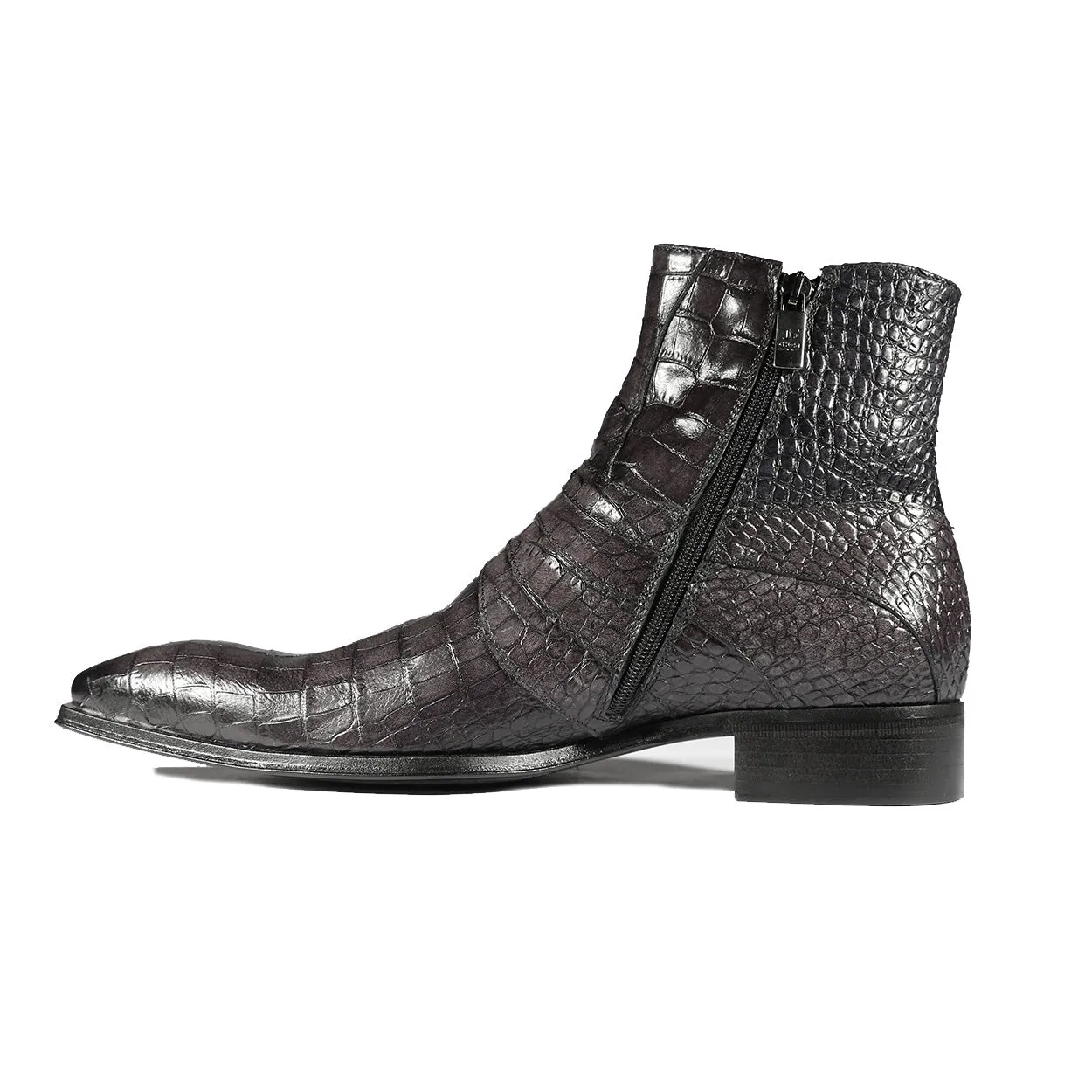 Jo Ghost 2727 BIS Men's Shoes Dark Gray Crocodile Print Leather Ankle Boots (JG5310)