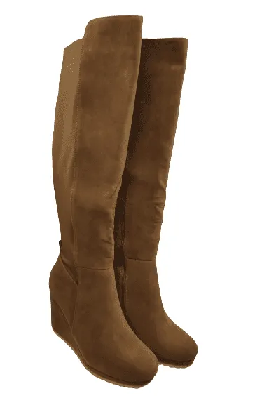 JustFab women's brown wedge knee boots size 10