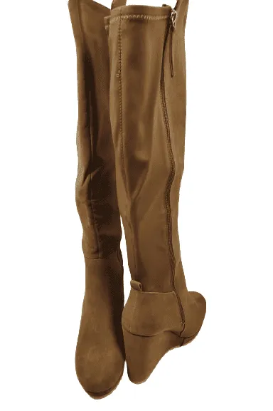 JustFab women's brown wedge knee boots size 10