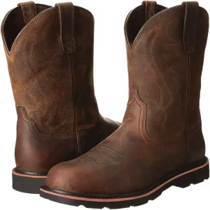 Mens Western Boots Mid Calf Boots Casual Chunky Heel Wide Country Boot Brown Cowboy Boots Embroidered Round Toe Dress Boots