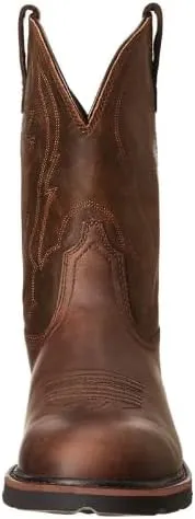 Mens Western Boots Mid Calf Boots Casual Chunky Heel Wide Country Boot Brown Cowboy Boots Embroidered Round Toe Dress Boots