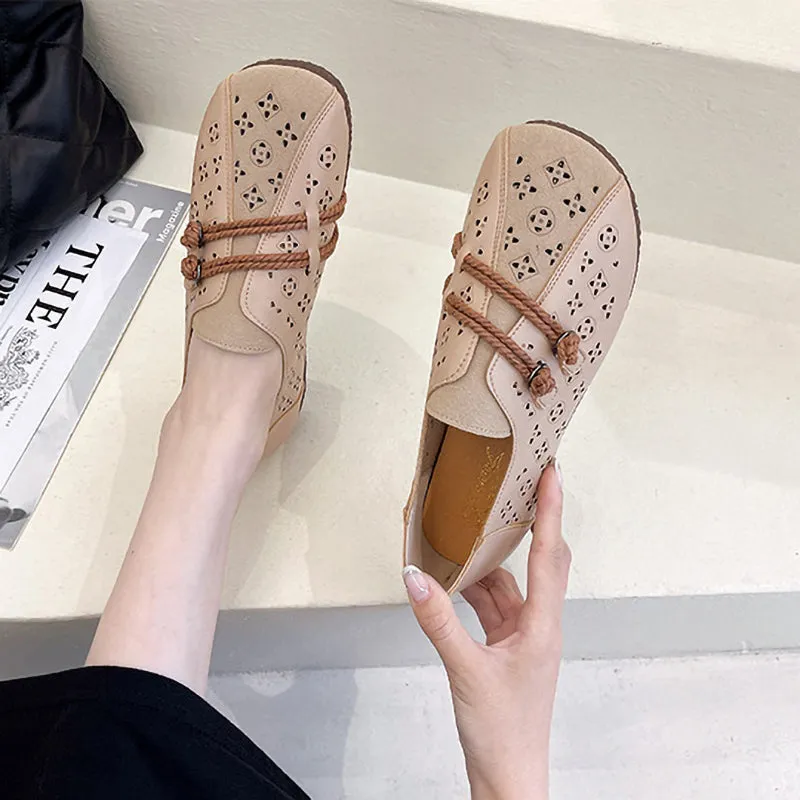 Retro Style Disc Buckle Hollow Shoes