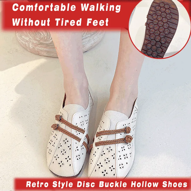 Retro Style Disc Buckle Hollow Shoes