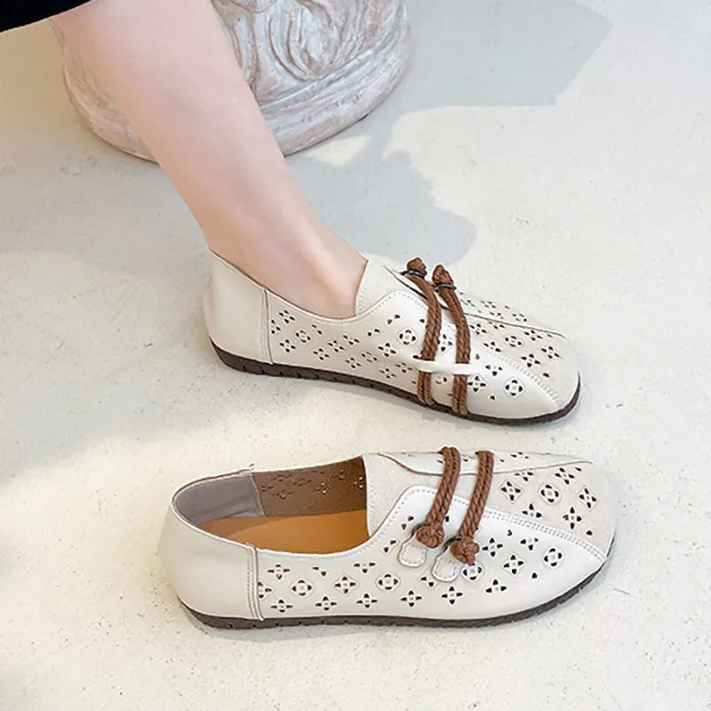 Retro Style Disc Buckle Hollow Shoes