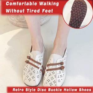 Retro Style Disc Buckle Hollow Shoes