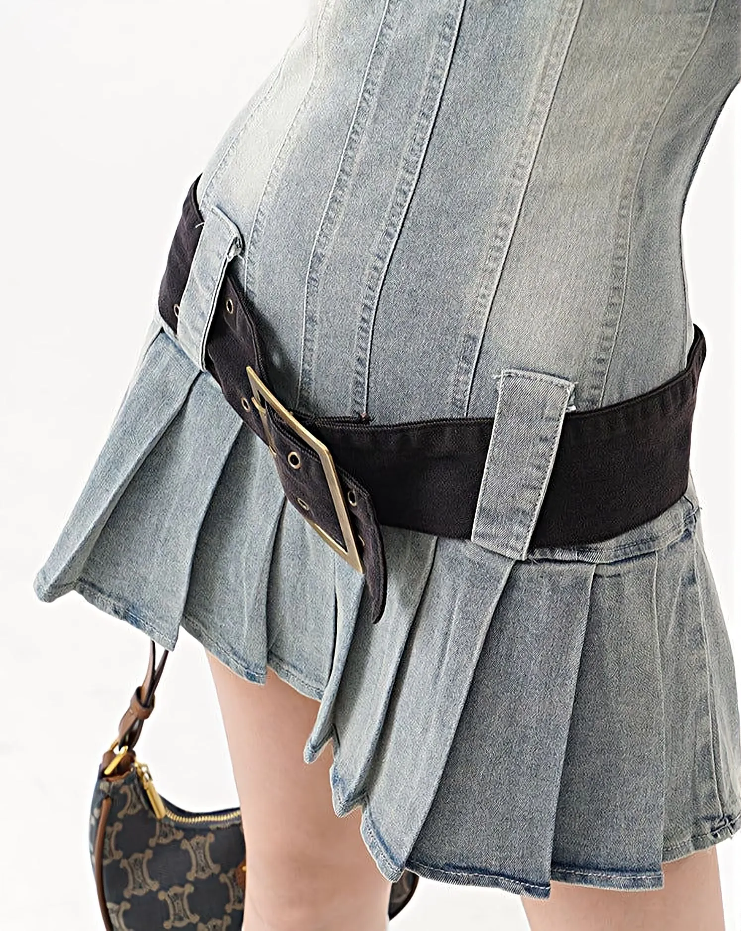 Sandblast Denim Kilt Mini Tube Dress