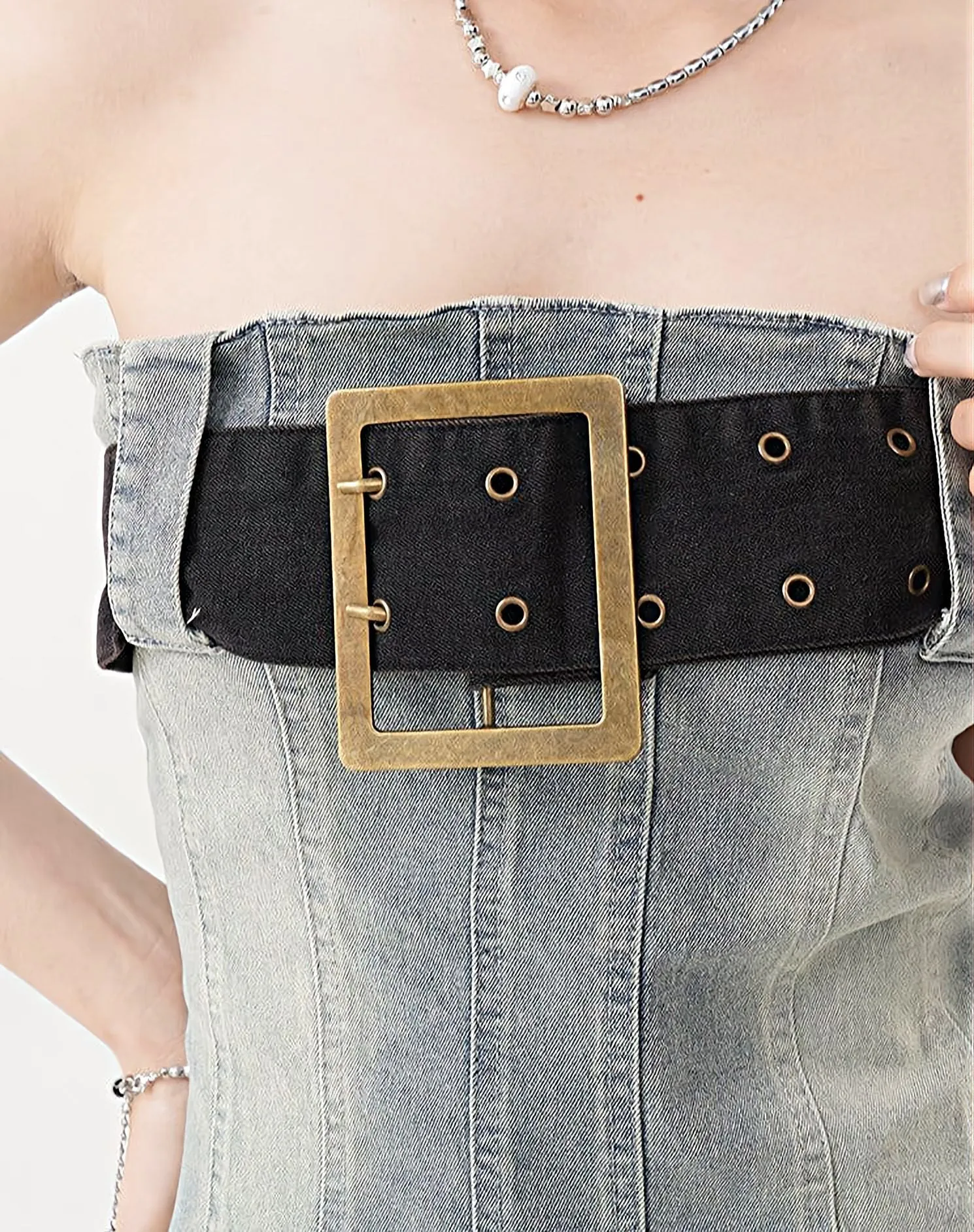 Sandblast Denim Kilt Mini Tube Dress