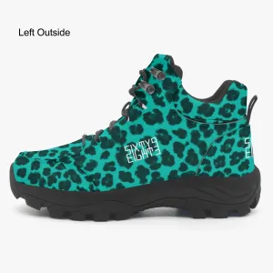 Sixty Eight 93 Logo White Cheetah Aqua Blue High Top Boots