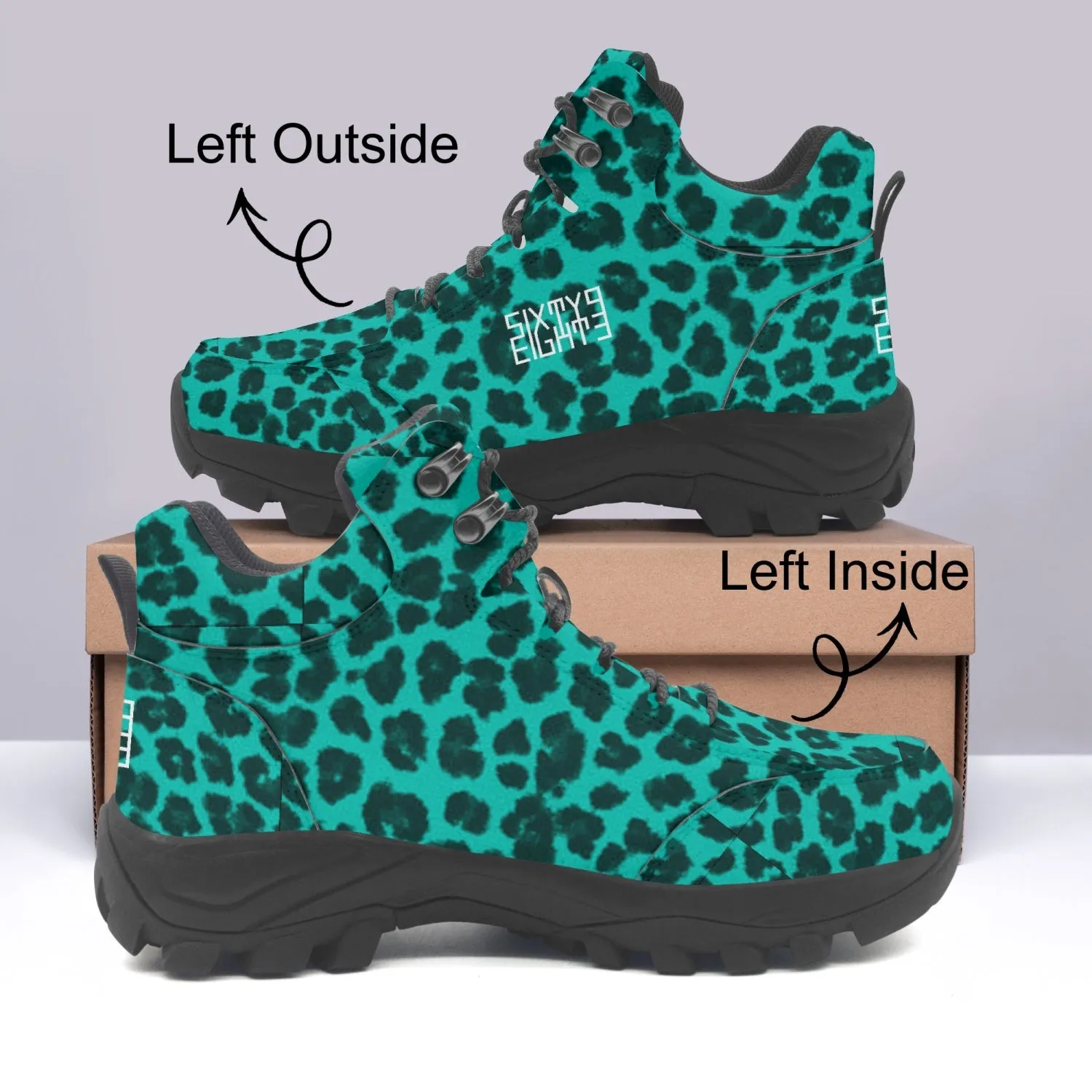 Sixty Eight 93 Logo White Cheetah Aqua Blue High Top Boots