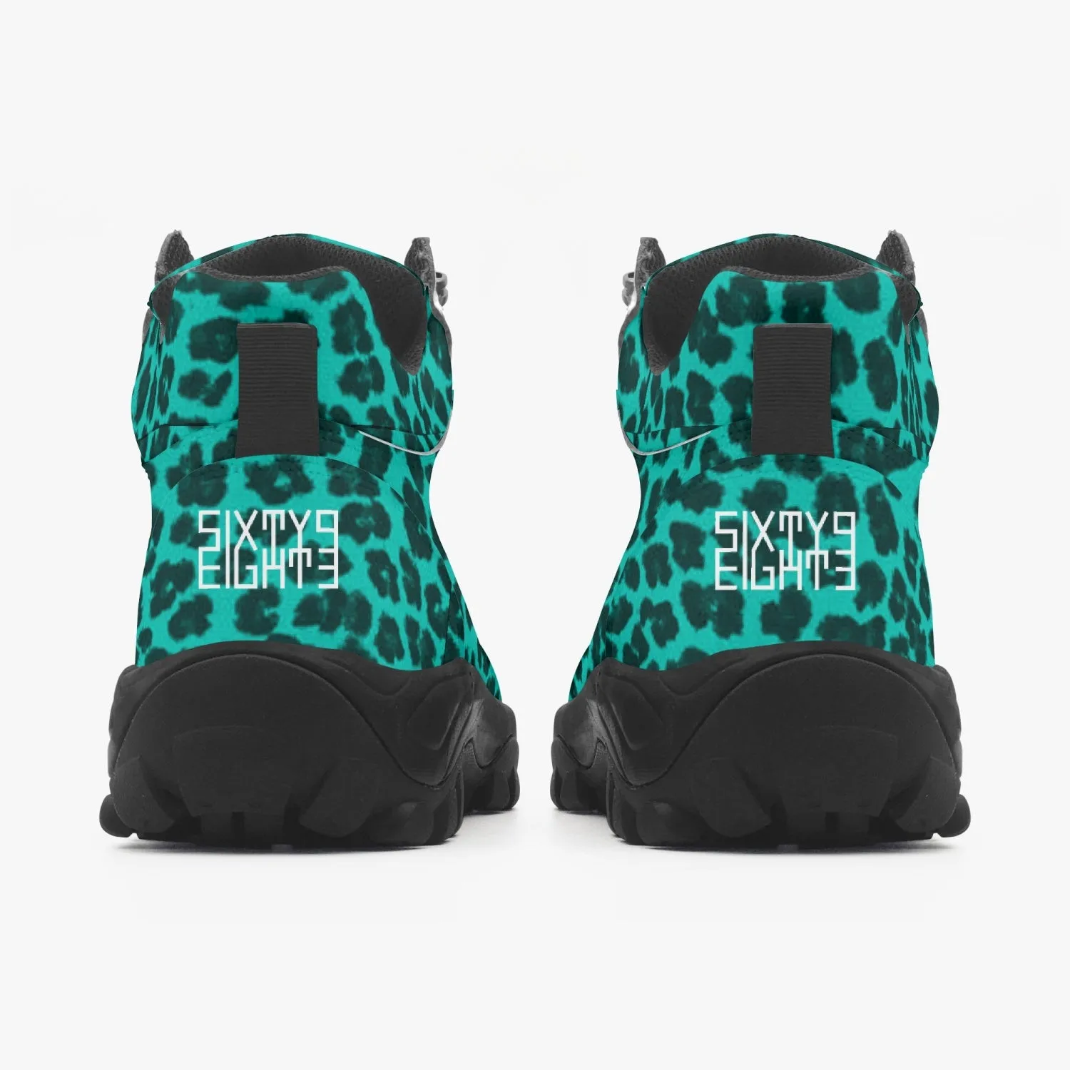 Sixty Eight 93 Logo White Cheetah Aqua Blue High Top Boots