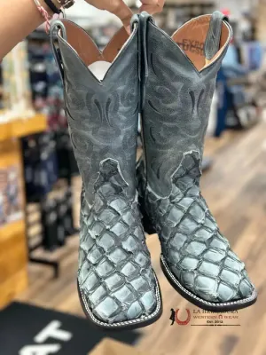 THE STAGE COACH BOOT CO. SQUARE TOE EXOTIC NOVA CHARCOAL FISH SKIN