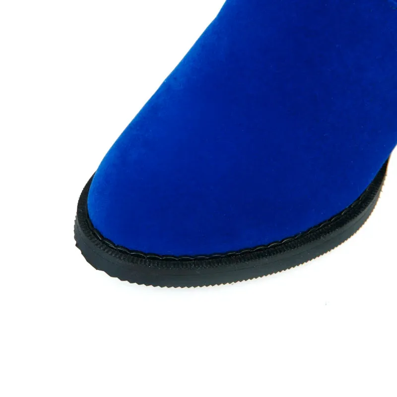 Velvet Knee High Boots with 6cm Heels for Autumn/Winter