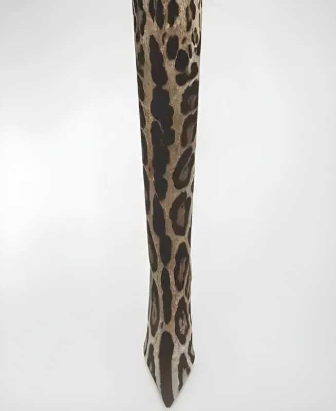 Womens Leopard Snakeskin Pointed Thigh-high Stiletto Boots