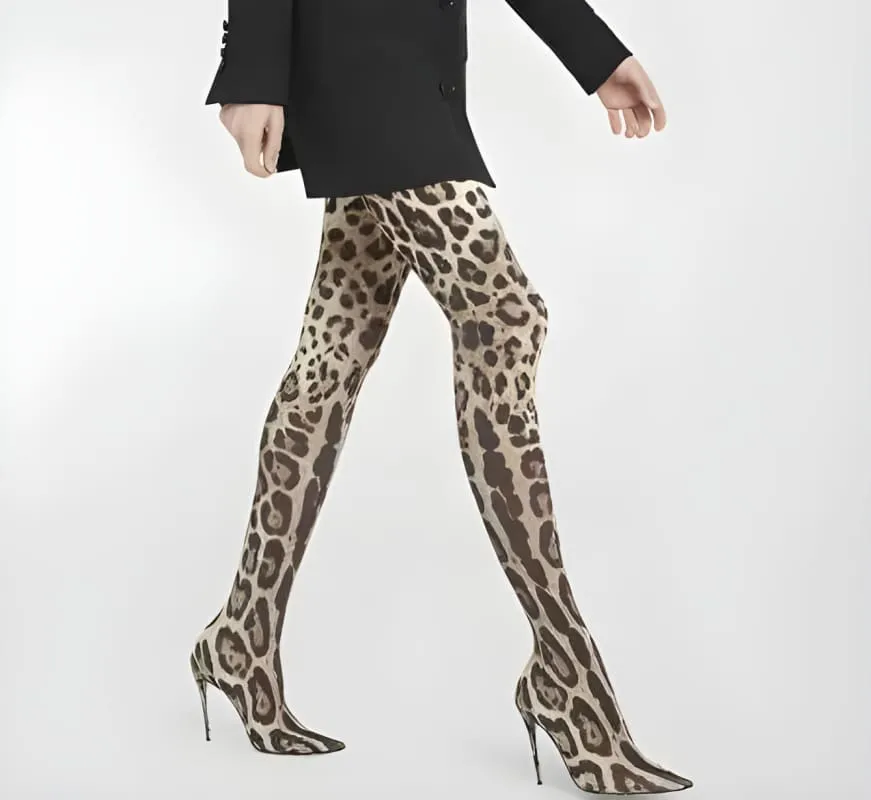 Womens Leopard Snakeskin Pointed Thigh-high Stiletto Boots